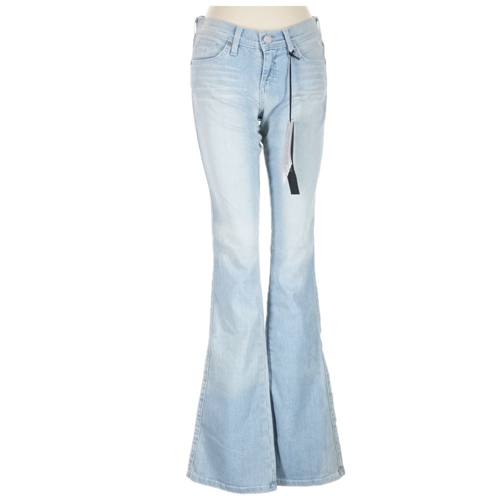 πBEBE USA *NWT*β Deadstock Vintage Y2K Light Wash Flare Jeans Retro Denim Sz 27 - Picture 5 of 14